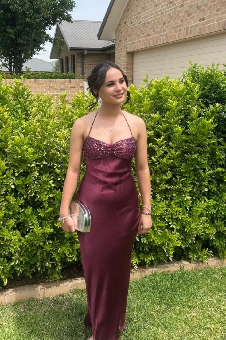 Vestido Satinado Burdeos Lumina