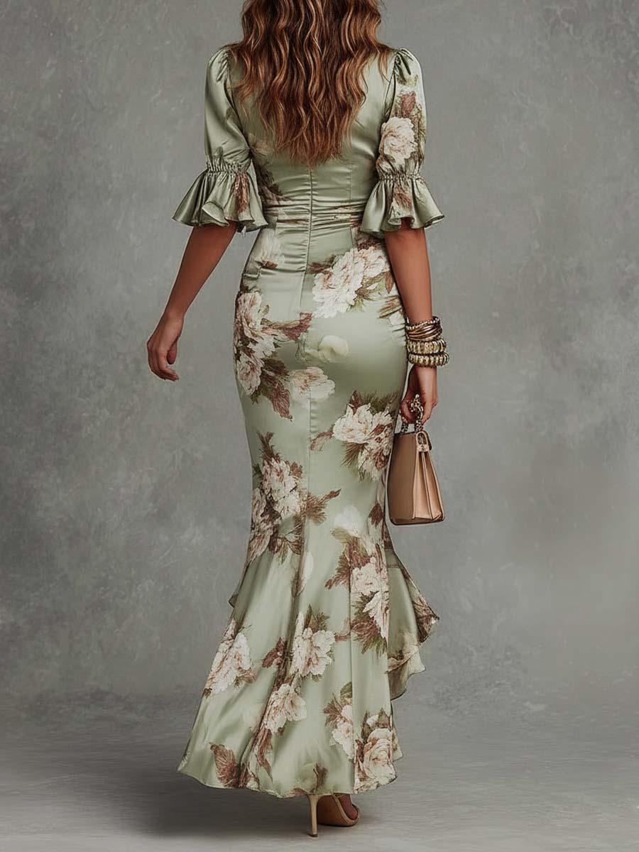 Vestido Verde Salvia con Volantes