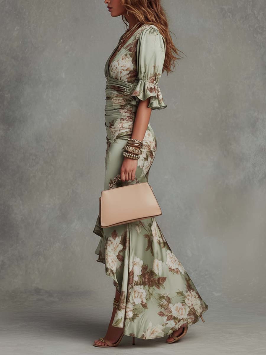 Vestido Verde Salvia con Volantes