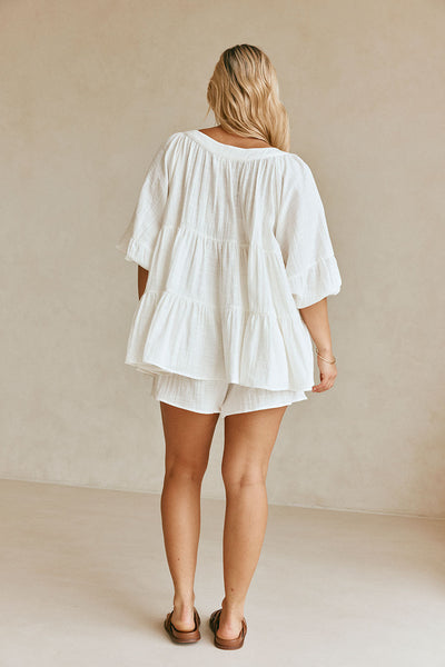 Novalie Flounce Button Top - White