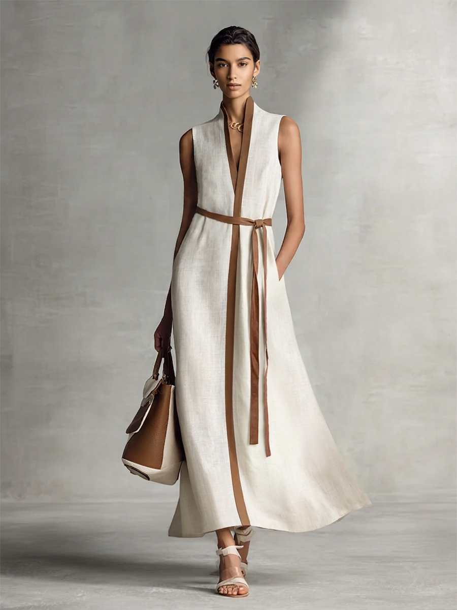 Vestido Largo con Cinturón Ajustable