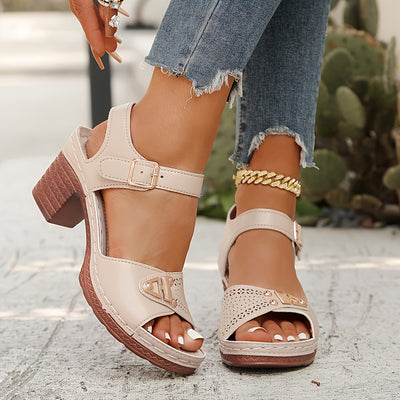 Sandalias de Tacón Estilo Madera