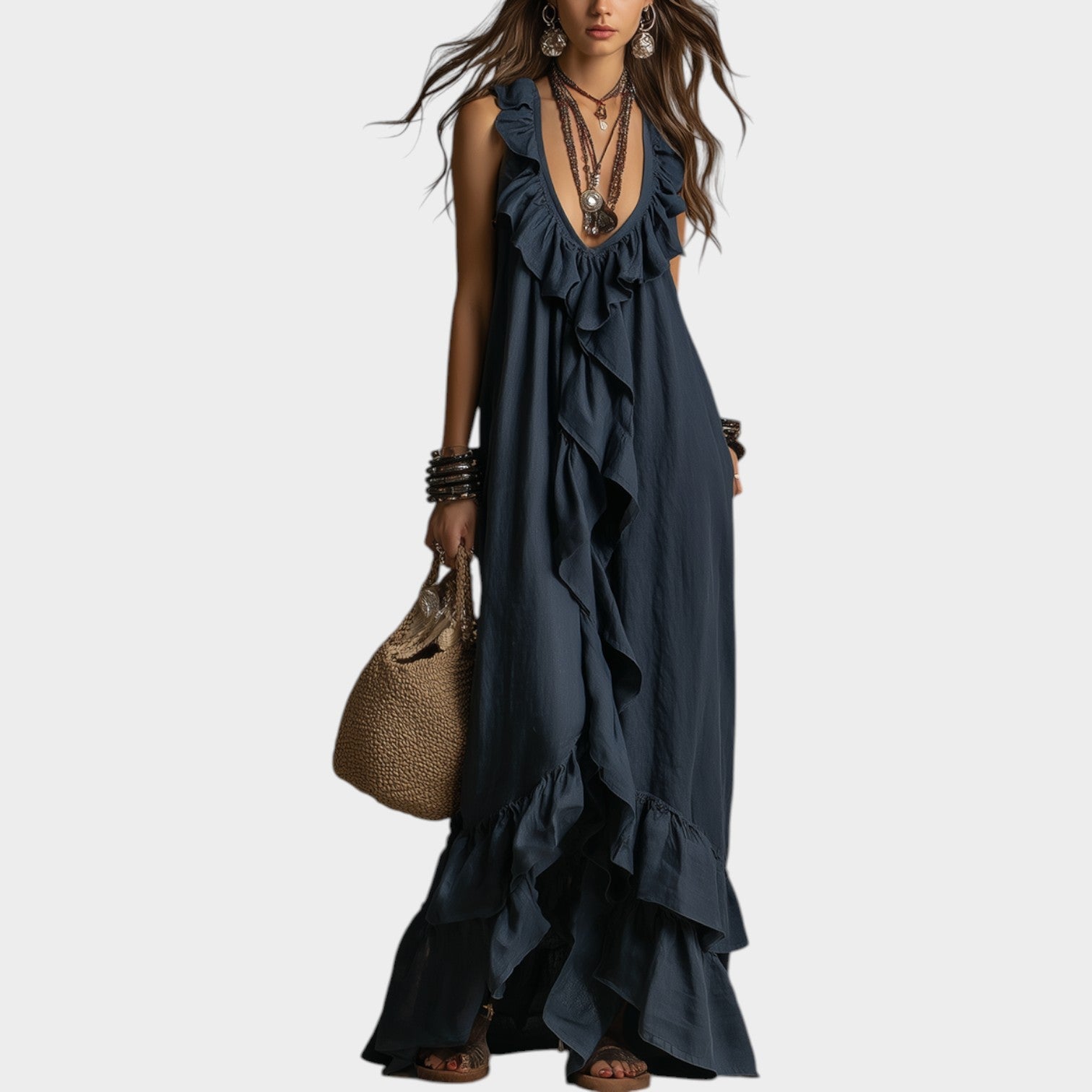 Maxi Vestido Silueta Cascada