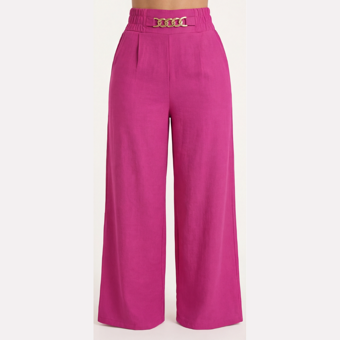 Pantalón Holgado con Detalles Dorados
