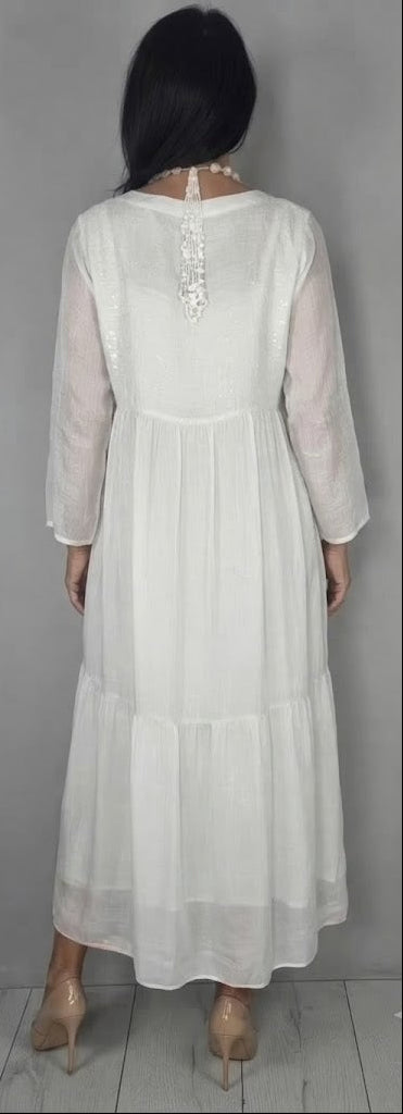 Vestido Midi de Chifón Cuello Redondo