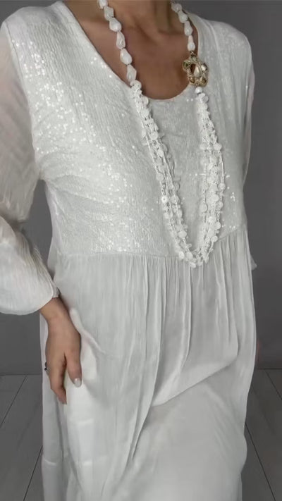 Vestido Midi de Chifón Cuello Redondo