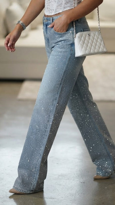 Jeans Crystal Shine de tiro alto