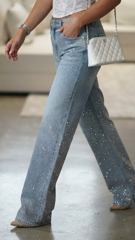 Jeans Crystal Shine de tiro alto