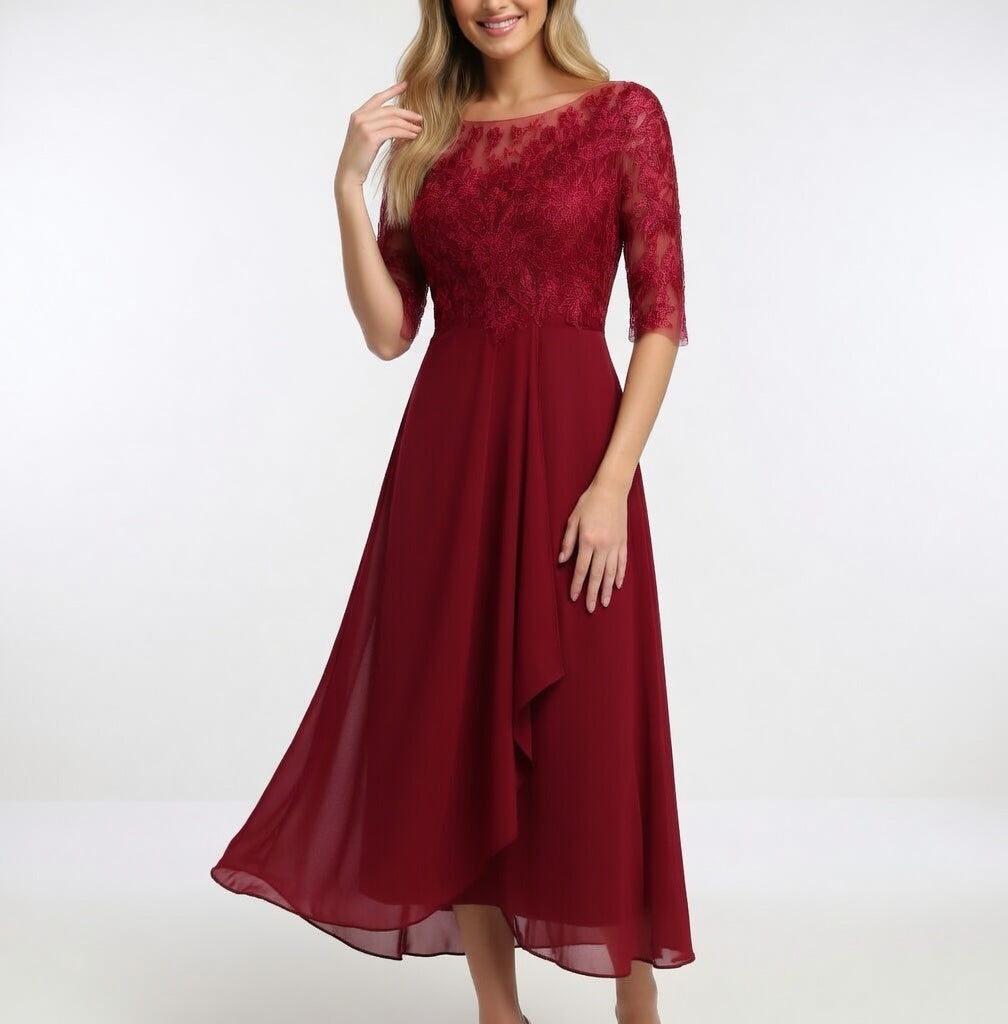 Vestido Formal de Encaje Bordado