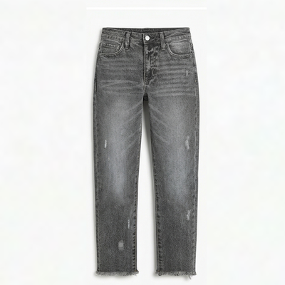 Vivara – Women's Retro Fringed Cropped Straight Leg Jeans