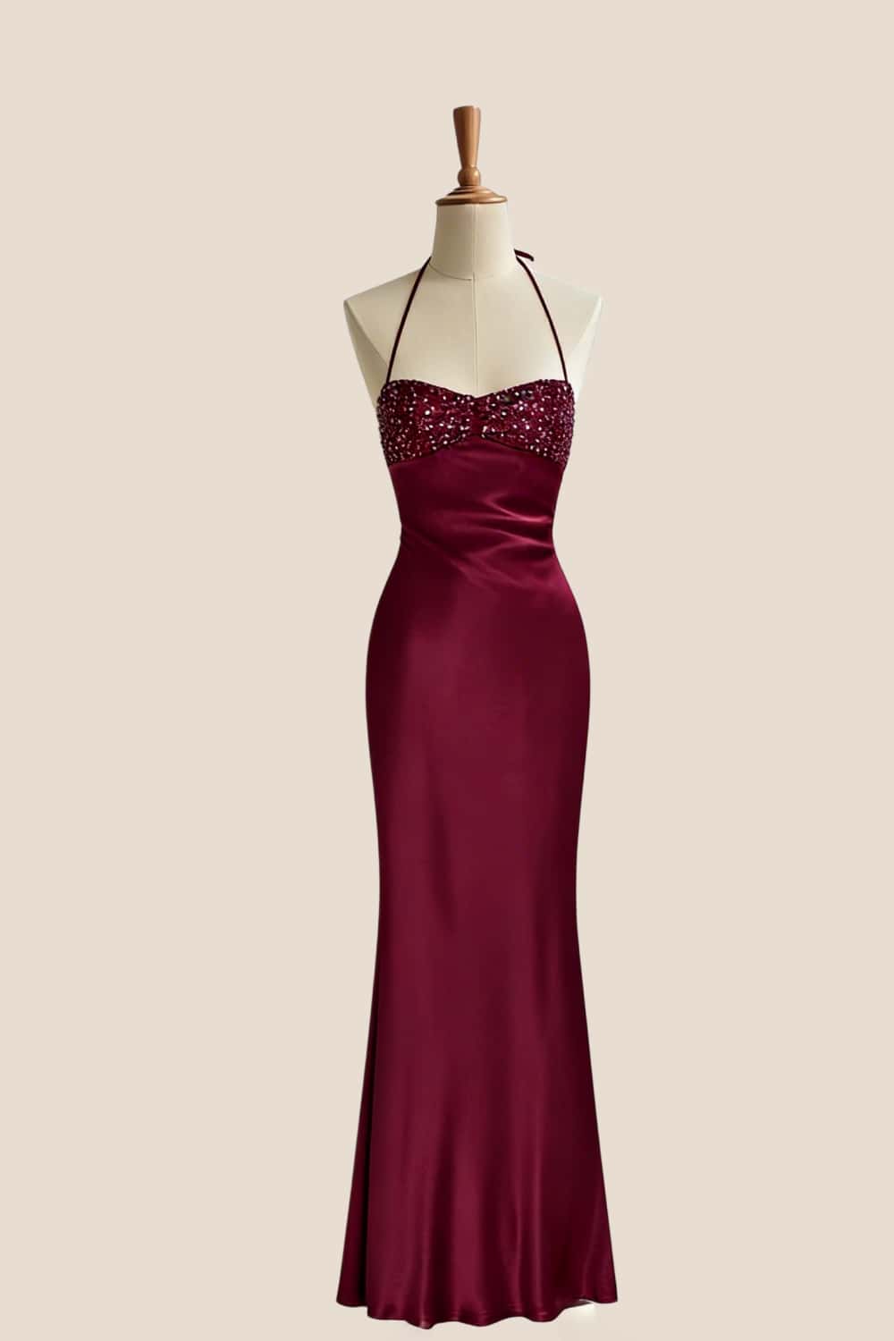 Vestido Satinado Burdeos Lumina