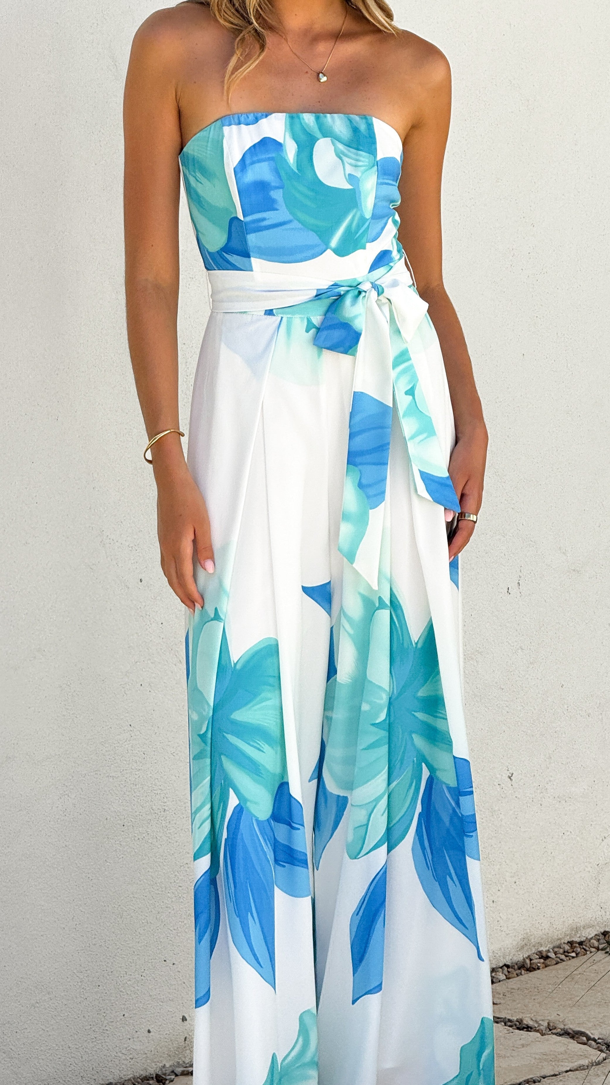 Maisy Strapless Jumpsuit - Blue Teal - Billy J
