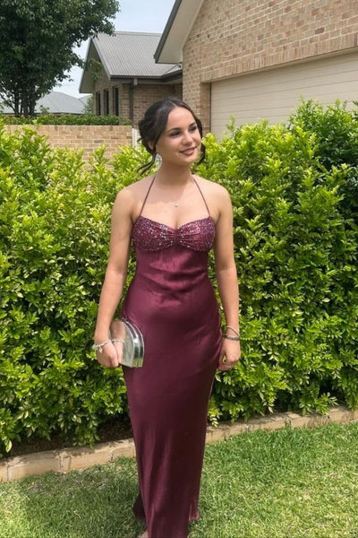 Vestido Satinado Burdeos Lumina