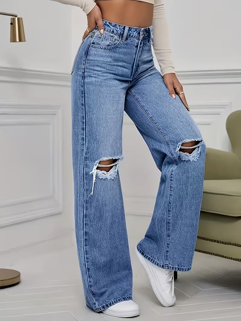 Jean Rasgados Estilo Wide Leg