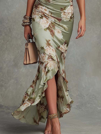 Vestido  Verde Salvia con Volantes
