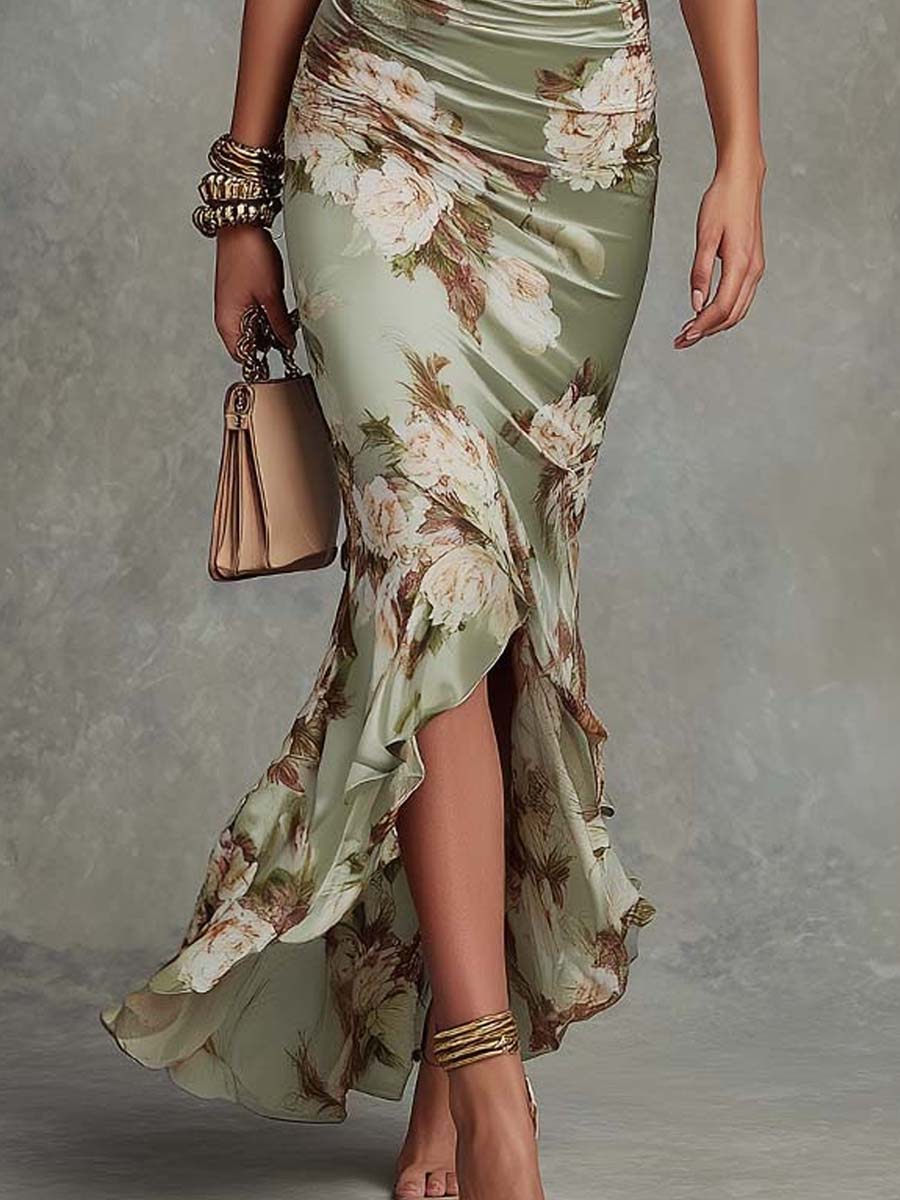 Vestido  Verde Salvia con Volantes