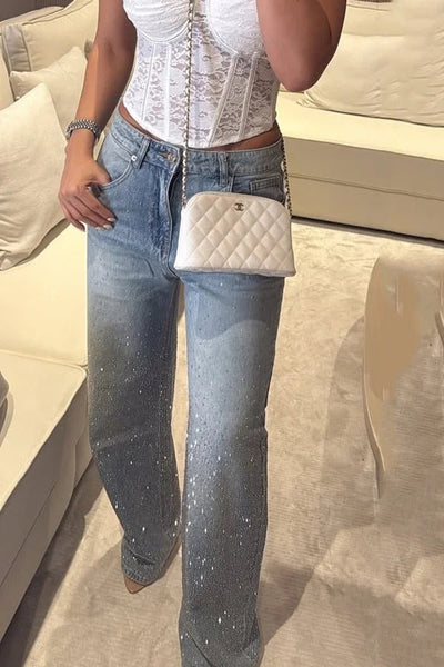 Jeans Crystal Shine de tiro alto