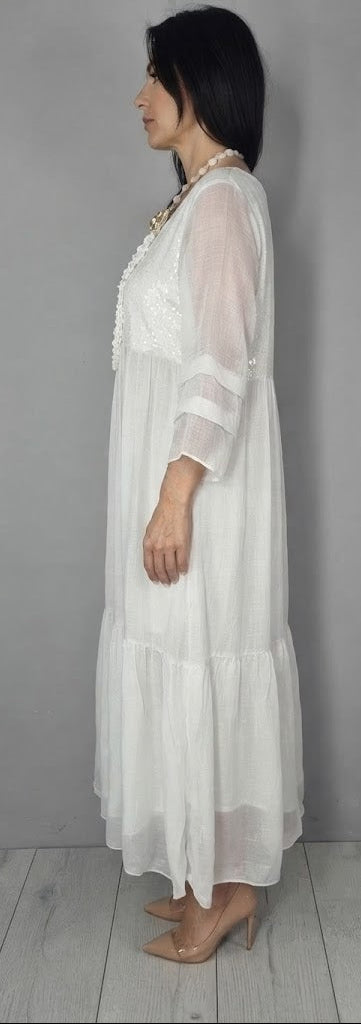 Vestido Midi de Chifón Cuello Redondo