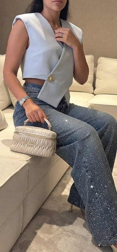 Jeans Crystal Shine de tiro alto