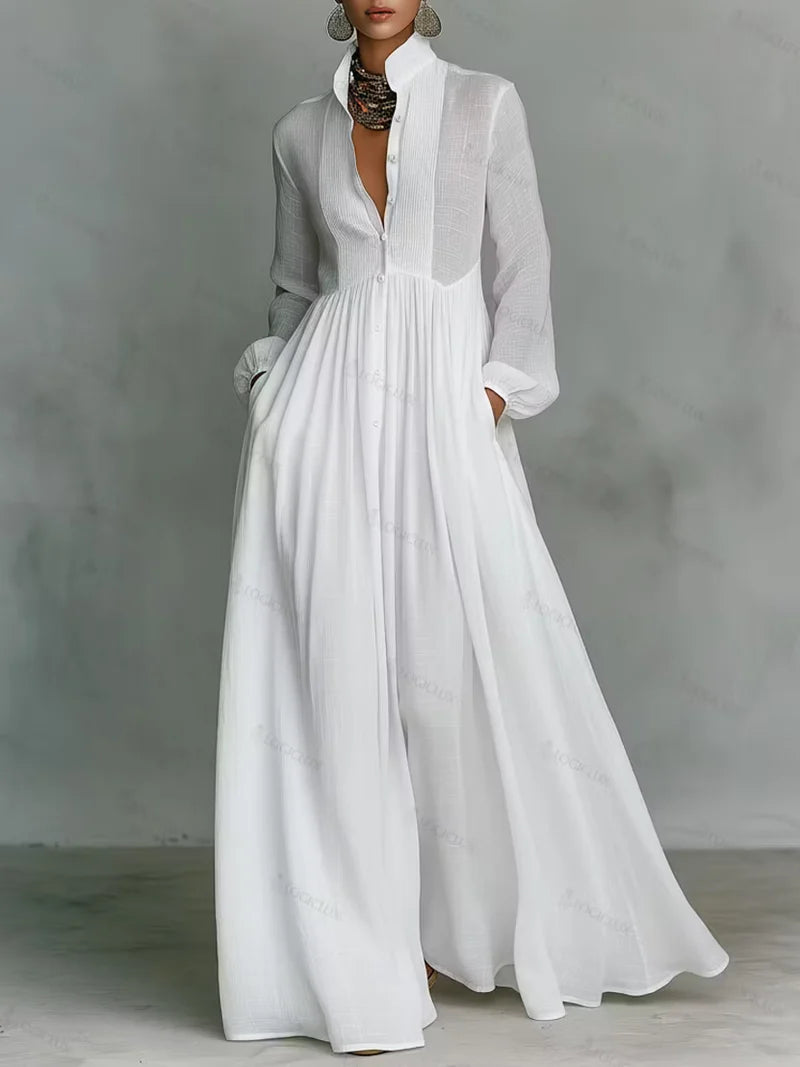 Vestido Camisero Plisado con Botones
