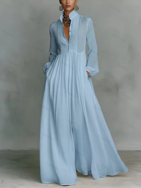 Vestido Camisero Plisado con Botones