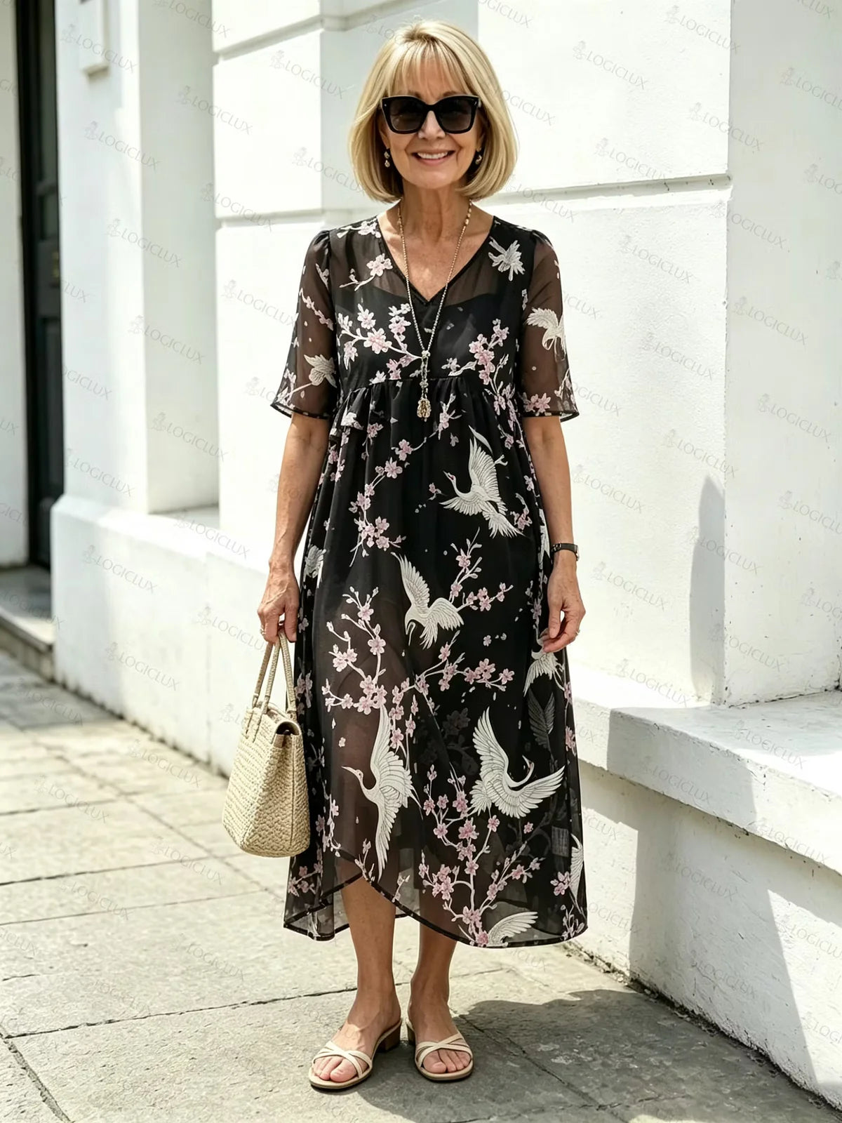 Vestido Largo con Estampado Botánico